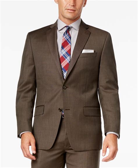 Michael Kors Mens Classic Fit Wool Birdseye Brown Vested Suit 